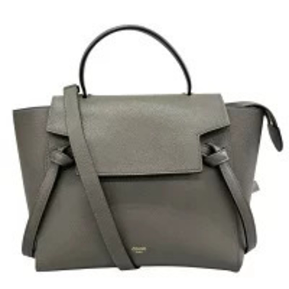 Celine Belt 2way Calfskin Leather Bag Handbag Shoulder Crossbody Calfskin Gray